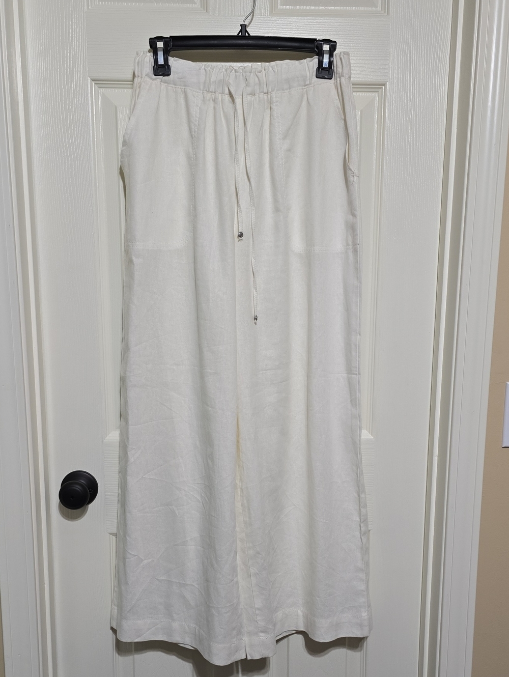 Max Studio Cream Linen Blend Drawstring Wide-Leg Pants